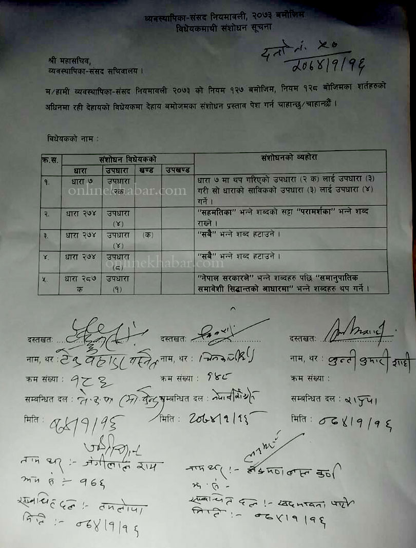 मध्यरातमा दर्ता भयो संविधान संशोधन विधेयक