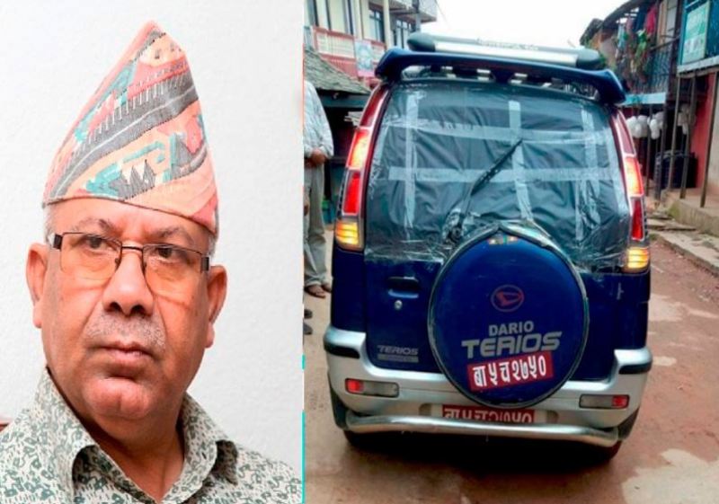 माधव नेपालले प्रयोग गरेको गाडीमा तोडफोड